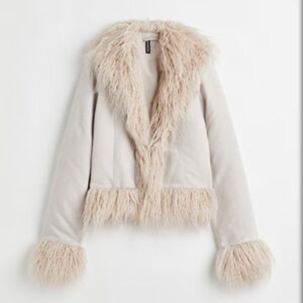 H&M Cream Faux Fur Trim Jacket